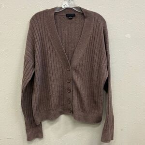 Sanctuary brown ribbed v-neck cardigan academia sweater size large #717